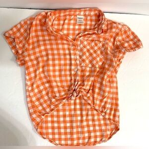Girls Arizona Orange and White Checked Button Down Shirt Sz XXS (4-5)